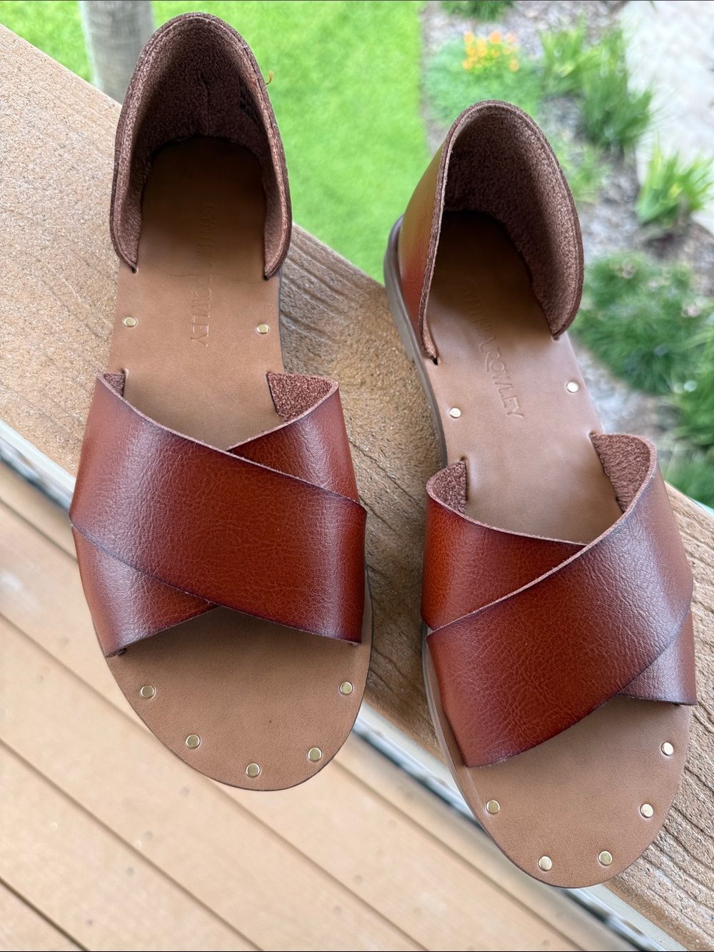 Cynthia Rowley Brown Leather Crisscross Open-Back Sandals